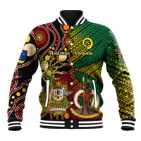 Vanuatu and Australia Baseball Jacket Vanuatuan Polynesian Mix Aussie Aboriginal Art LT14 Unisex Black - Polynesian Pride