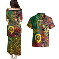 Vanuatu and Australia Couples Matching Puletasi Dress and Hawaiian Shirt Vanuatuan Polynesian Mix Aussie Aboriginal Art LT14 - Polynesian Pride