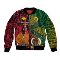 Vanuatu and Papua New Guinea Bomber Jacket Vanuatuan With PNG Polynesian Pattern LT14 Unisex Black - Polynesian Pride