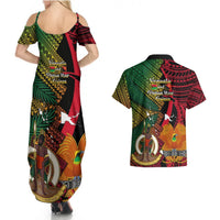 Vanuatu and Papua New Guinea Couples Matching Summer Maxi Dress and Hawaiian Shirt Vanuatuan With PNG Polynesian Pattern LT14 - Polynesian Pride