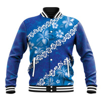 Vintage Blue Polynesia Baseball Jacket Plumeria With Hibiscus Tropical Vibes