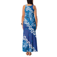 Vintage Blue Polynesia Family Matching Tank Maxi Dress and Hawaiian Shirt Plumeria With Hibiscus Tropical Vibes LT14 - Polynesian Pride