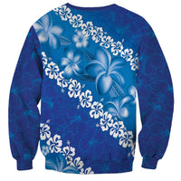 Vintage Blue Polynesia Sweatshirt Plumeria With Hibiscus Tropical Vibes