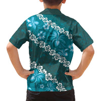 Vintage Dark Cyan Polynesia Family Matching Long Sleeve Bodycon Dress and Hawaiian Shirt Plumeria With Hibiscus Tropical Vibes LT14 - Polynesian Pride