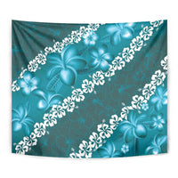 Vintage Dark Cyan Polynesia Tapestry Plumeria With Hibiscus Tropical Vibes