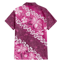 Vintage Pink Polynesia Family Matching Off The Shoulder Long Sleeve Dress and Hawaiian Shirt Plumeria With Hibiscus Tropical Vibes LT14 - Polynesian Pride