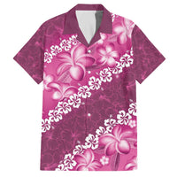 Vintage Pink Polynesia Family Matching Puletasi and Hawaiian Shirt Plumeria With Hibiscus Tropical Vibes LT14 Dad's Shirt - Short Sleeve Pink - Polynesian Pride