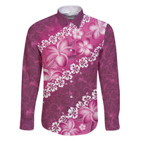 Vintage Pink Polynesia Family Matching Puletasi and Hawaiian Shirt Plumeria With Hibiscus Tropical Vibes LT14 Dad's Shirt - Long Sleeve Pink - Polynesian Pride