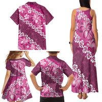 Vintage Pink Polynesia Family Matching Tank Maxi Dress and Hawaiian Shirt Plumeria With Hibiscus Tropical Vibes LT14 - Polynesian Pride