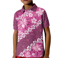 Vintage Pink Polynesia Kid Polo Shirt Plumeria With Hibiscus Tropical Vibes