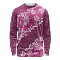 Vintage Pink Polynesia Long Sleeve Shirt Plumeria With Hibiscus Tropical Vibes LT14 Unisex Pink - Polynesian Pride