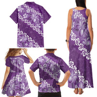 Vintage Purple Polynesia Family Matching Tank Maxi Dress and Hawaiian Shirt Plumeria With Hibiscus Tropical Vibes LT14 - Polynesian Pride