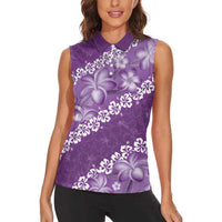 Vintage Purple Polynesia Women Sleeveless Polo Shirt Plumeria With Hibiscus Tropical Vibes