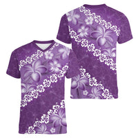 Vintage Purple Polynesia Women V-Neck T-Shirt Plumeria With Hibiscus Tropical Vibes
