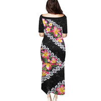 Black Polynesia Puletasi Plumeria With Hibiscus Pattern Tropical Vibes