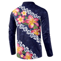 Blue Polynesia Button Sweatshirt Plumeria With Hibiscus Pattern Tropical Vibes