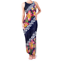 Blue Polynesia Family Matching Tank Maxi Dress and Hawaiian Shirt Plumeria With Hibiscus Pattern Tropical Vibes