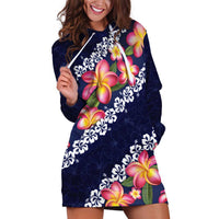 Blue Polynesia Hoodie Dress Plumeria With Hibiscus Pattern Tropical Vibes