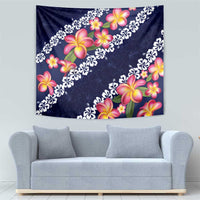 Blue Polynesia Tapestry Plumeria With Hibiscus Pattern Tropical Vibes