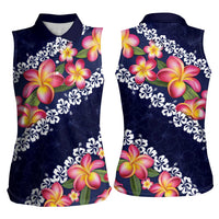 Blue Polynesia Women Sleeveless Polo Shirt Plumeria With Hibiscus Pattern Tropical Vibes