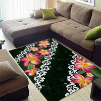 Green Polynesia Area Rug Plumeria With Hibiscus Pattern Tropical Vibes