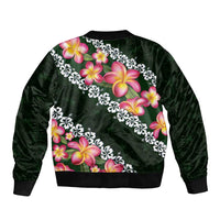Green Polynesia Bomber Jacket Plumeria With Hibiscus Pattern Tropical Vibes LT14 - Polynesian Pride
