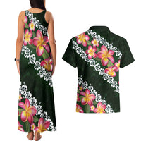 Green Polynesia Couples Matching Tank Maxi Dress and Hawaiian Shirt Plumeria With Hibiscus Pattern Tropical Vibes