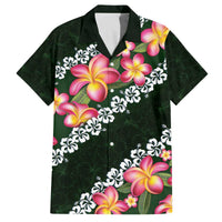 Green Polynesia Family Matching Off The Shoulder Long Sleeve Dress and Hawaiian Shirt Plumeria With Hibiscus Pattern Tropical Vibes LT14 Dad's Shirt - Short Sleeve Green - Polynesian Pride