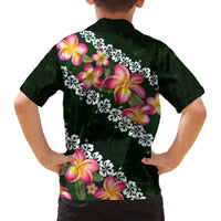 Green Polynesia Family Matching Puletasi and Hawaiian Shirt Plumeria With Hibiscus Pattern Tropical Vibes