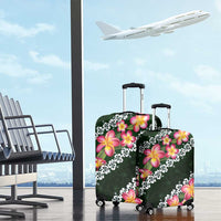 Green Polynesia Luggage Cover Plumeria With Hibiscus Pattern Tropical Vibes LT14 - Polynesian Pride