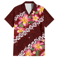 Oxblood Polynesia Family Matching Off The Shoulder Long Sleeve Dress and Hawaiian Shirt Plumeria With Hibiscus Pattern Tropical Vibes LT14 Dad's Shirt - Short Sleeve Oxblood - Polynesian Pride