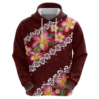 Oxblood Polynesia Hoodie Plumeria With Hibiscus Pattern Tropical Vibes