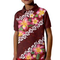 Oxblood Polynesia Kid Polo Shirt Plumeria With Hibiscus Pattern Tropical Vibes