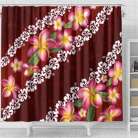 Oxblood Polynesia Shower Curtain Plumeria With Hibiscus Pattern Tropical Vibes