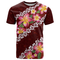 Oxblood Polynesia T Shirt Plumeria With Hibiscus Pattern Tropical Vibes