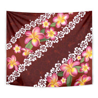 Oxblood Polynesia Tapestry Plumeria With Hibiscus Pattern Tropical Vibes