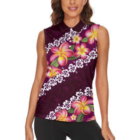 Pink Polynesia Women Sleeveless Polo Shirt Plumeria With Hibiscus Pattern Tropical Vibes