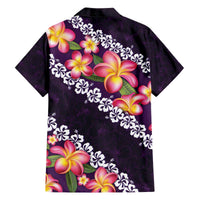 Purple Polynesia Family Matching Off The Shoulder Long Sleeve Dress and Hawaiian Shirt Plumeria With Hibiscus Pattern Tropical Vibes LT14 - Polynesian Pride