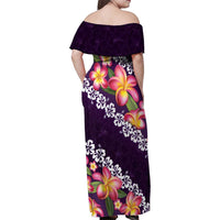 Purple Polynesia Family Matching Off Shoulder Maxi Dress and Hawaiian Shirt Plumeria With Hibiscus Pattern Tropical Vibes