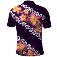 Purple Polynesia Polo Shirt Plumeria With Hibiscus Pattern Tropical Vibes