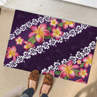 Purple Polynesia Rubber Doormat Plumeria With Hibiscus Pattern Tropical Vibes