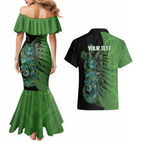 Personalised New Zealand Darts Couples Matching Mermaid Dress and Hawaiian Shirt Aotearoa Maori Fern Mix Manaia Tattoo LT14 - Polynesian Pride