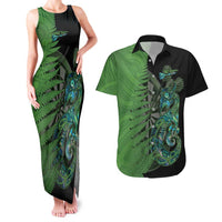 Personalised New Zealand Darts Couples Matching Tank Maxi Dress and Hawaiian Shirt Aotearoa Maori Fern Mix Manaia Tattoo LT14 Green - Polynesian Pride