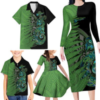 Personalised New Zealand Darts Family Matching Long Sleeve Bodycon Dress and Hawaiian Shirt Aotearoa Maori Fern Mix Manaia Tattoo LT14 - Polynesian Pride