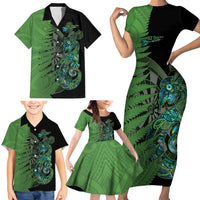 Personalised New Zealand Darts Family Matching Short Sleeve Bodycon Dress and Hawaiian Shirt Aotearoa Maori Fern Mix Manaia Tattoo LT14 - Polynesian Pride