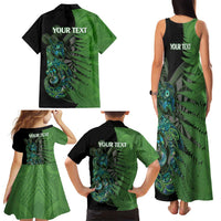Personalised New Zealand Darts Family Matching Tank Maxi Dress and Hawaiian Shirt Aotearoa Maori Fern Mix Manaia Tattoo LT14 - Polynesian Pride