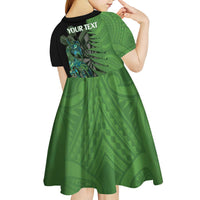 Personalised New Zealand Darts Kid Short Sleeve Dress Aotearoa Maori Fern Mix Manaia Tattoo LT14 - Polynesian Pride