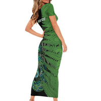 Personalised New Zealand Darts Short Sleeve Bodycon Dress Aotearoa Maori Fern Mix Manaia Tattoo LT14 - Polynesian Pride