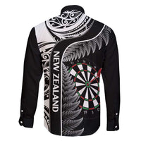 Personalised New Zealand Darts Family Matching Short Sleeve Bodycon Dress and Hawaiian Shirt Aotearoa Fern Mix Paua Shell Manaia - Black LT14 - Polynesian Pride