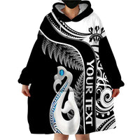 Personalised New Zealand Darts Wearable Blanket Hoodie Aotearoa Fern Mix Paua Shell Manaia - Black LT14 - Polynesian Pride